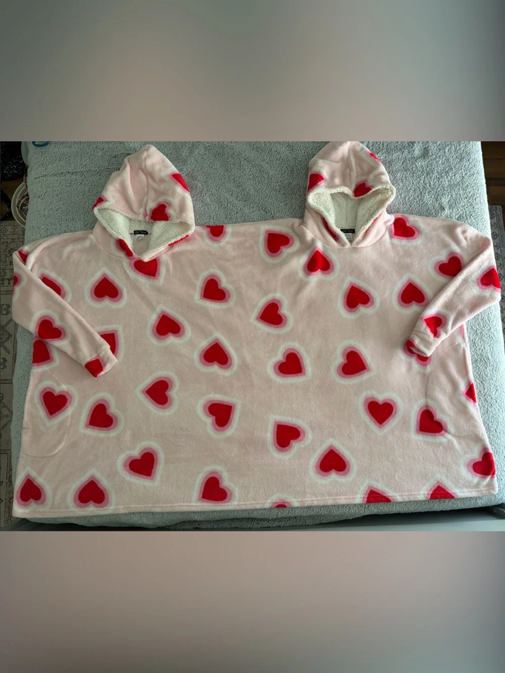 Pink Heart Plush “Twosie” Two Person Hooded Blanket